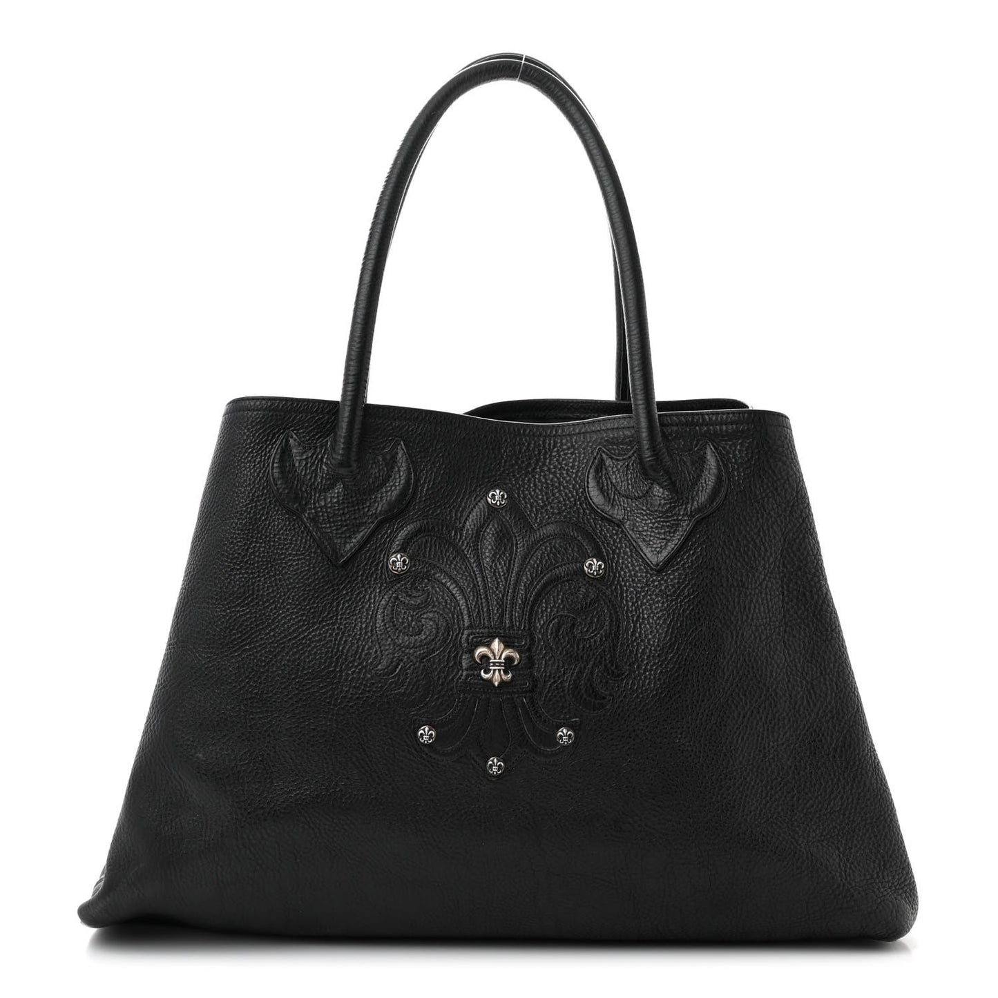 Grained Calfskin Fleur De Lis Tote Black