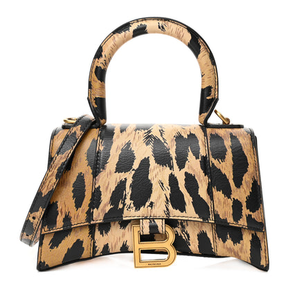 Balenciaga Smooth Calfskin Leopard Print Hourglass Top Handle Bag XS Beige 1 of 13