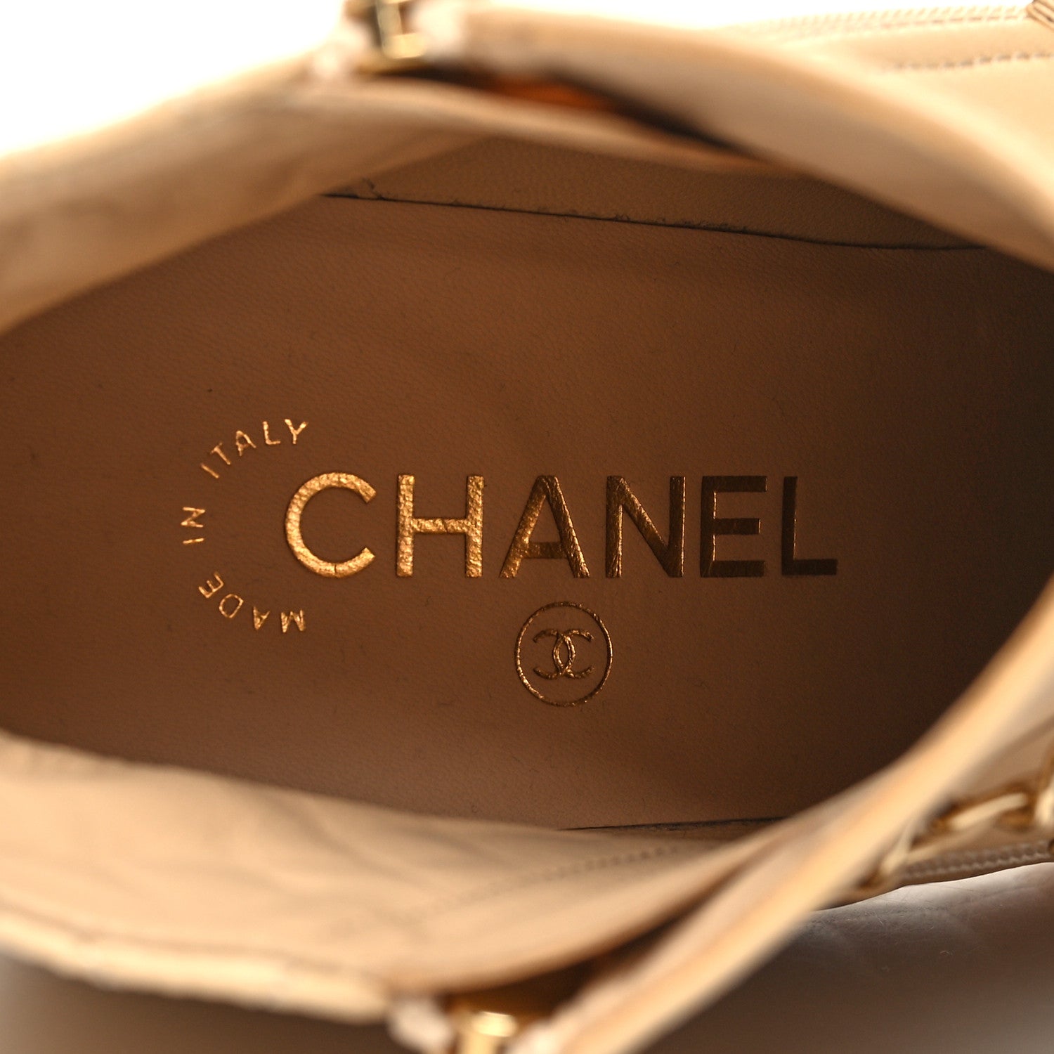 Chanel Crackled Calfskin Chain CC Short Boots 39.5 Beige 8 of 8