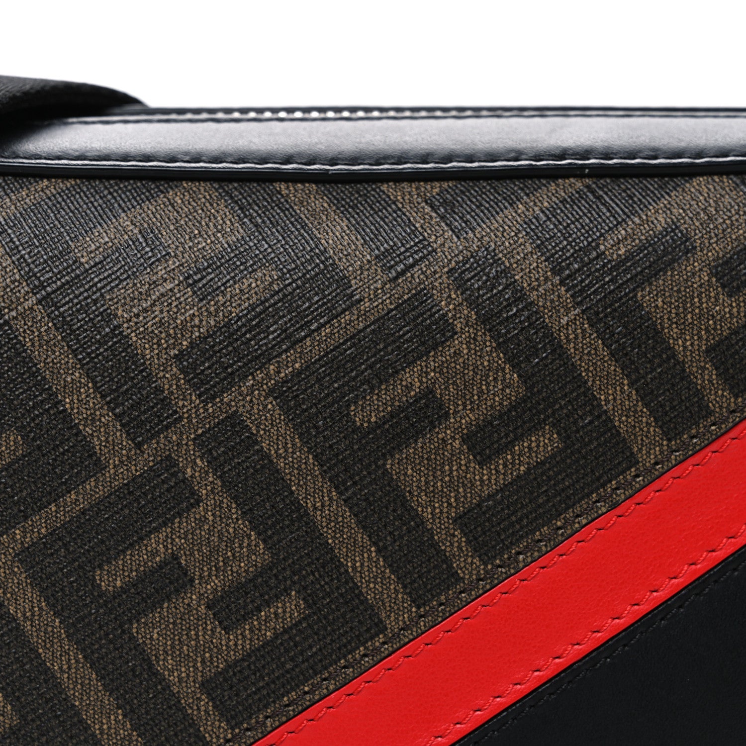 Fendi Glazed Fabric Vitello Liberty FF 1974 Diagonal Camera Case Tobacco Rosso Black 8 of 10