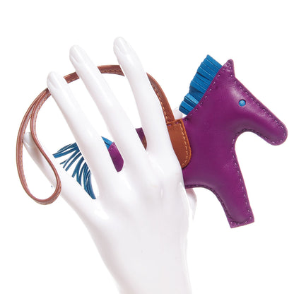Hermes Milo Lambskin Grigri Rodeo Horse Bag Charm MM Anemone Bleu Izmir Fauve 2 of 5