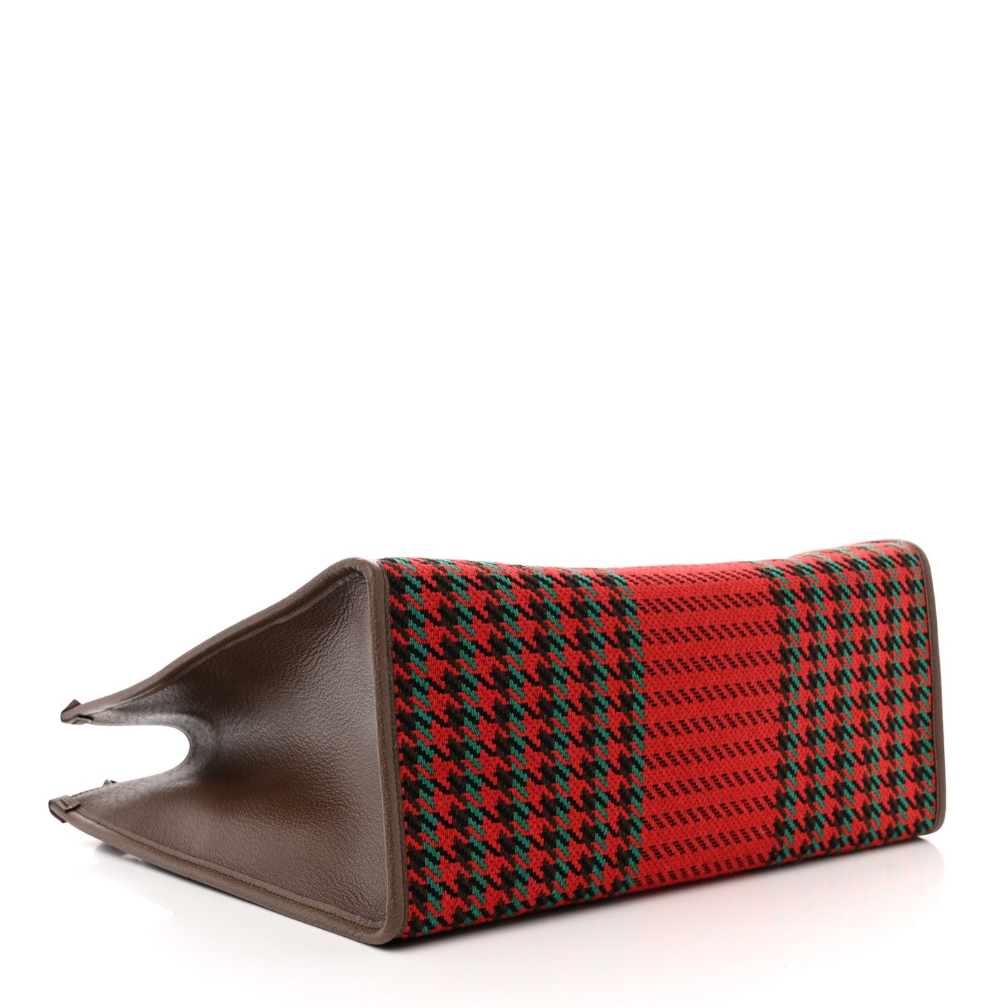 Cotton Wool Textured Calfskin Houndstooth Woven Large Interlocking G Tote Red Green Ivory Multicolor New Acero