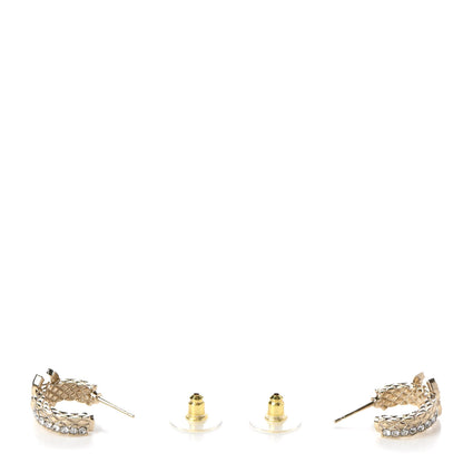 Chanel Metal Crystal Quilted CC Hoop Earrings Gold 3 of 5