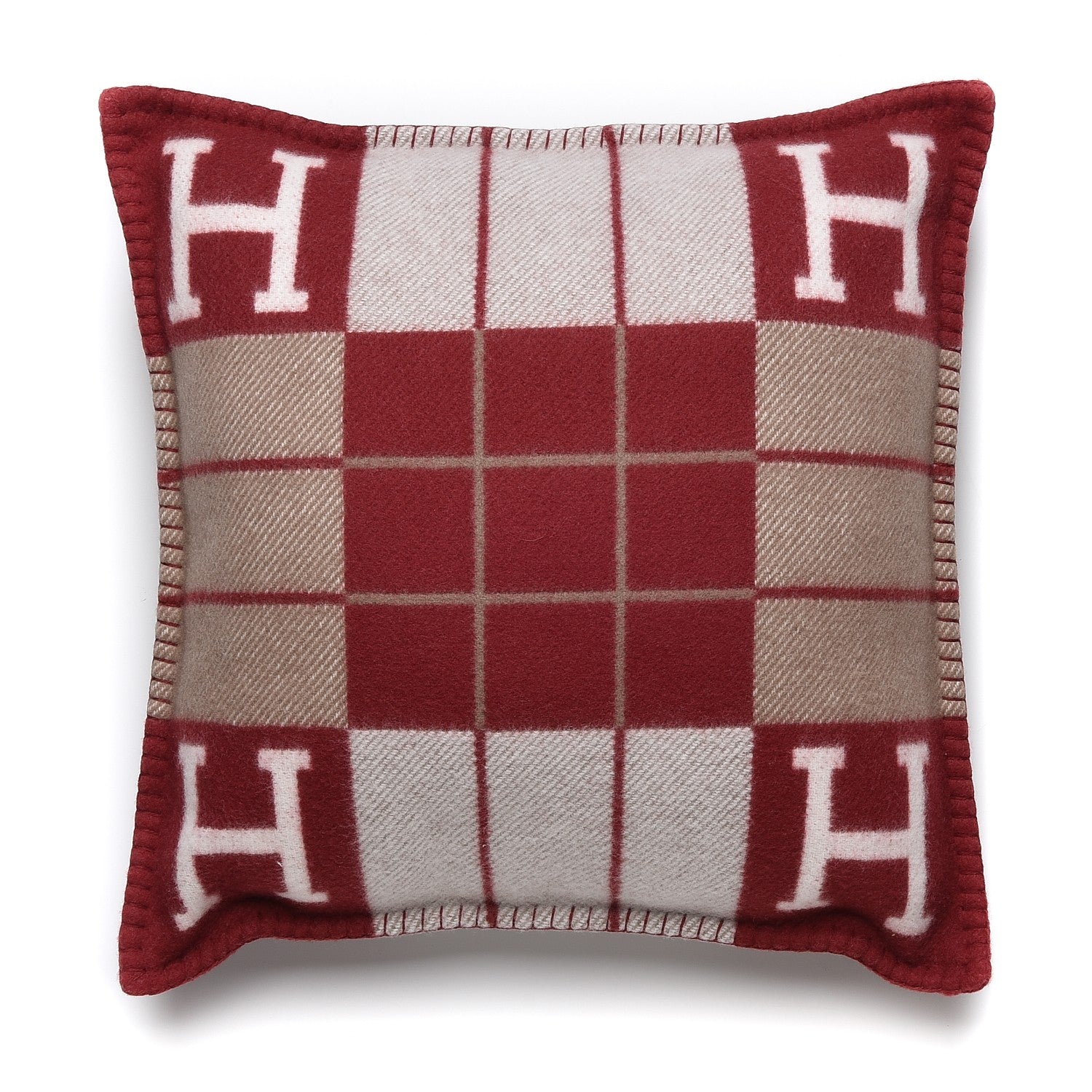 Hermes Wool Cashmere Avalon III Pillow PM Ecru Rouge 3 of 6