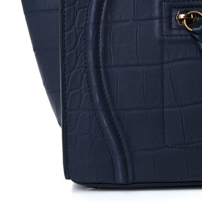 Celine Crocodile Embossed Calfskin Medium Phantom Luggage Navy Blue 16 of 24