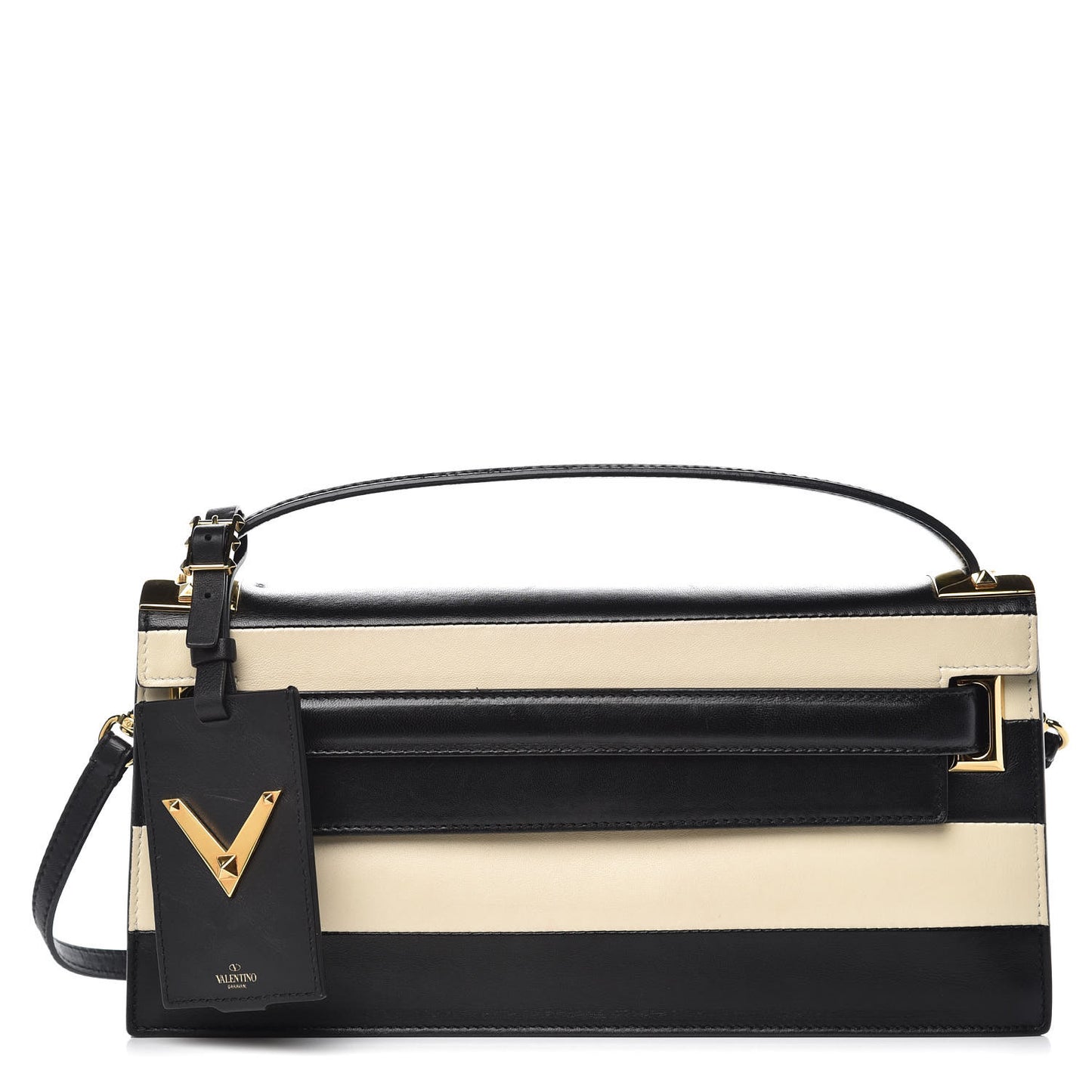 Nappa Striped My Rockstud Clutch Black Light Ivory