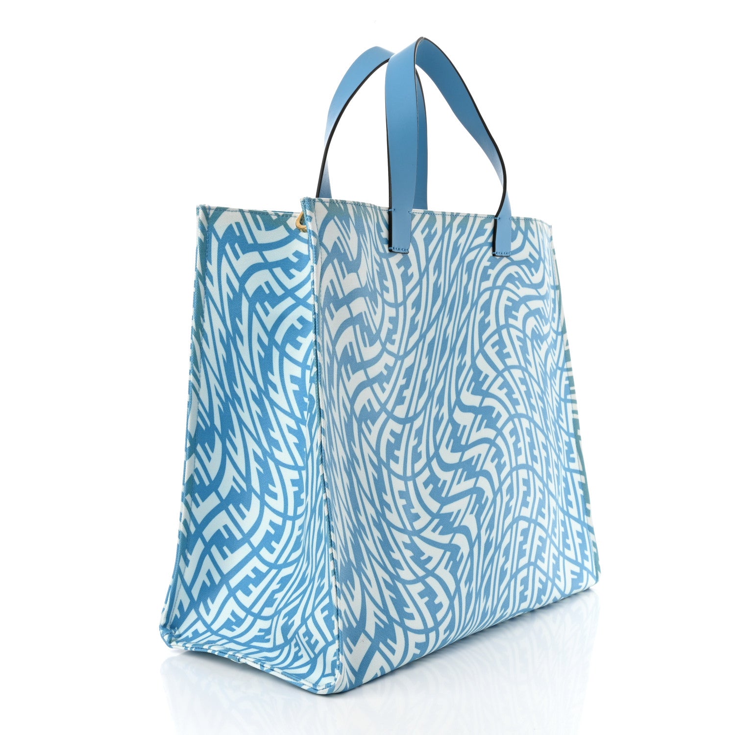 Fendi X SARAH COLEMAN Glazed Canvas Vitello King FF Vertigo Shopping Tote Bag Cyber Blue White 3 of 11