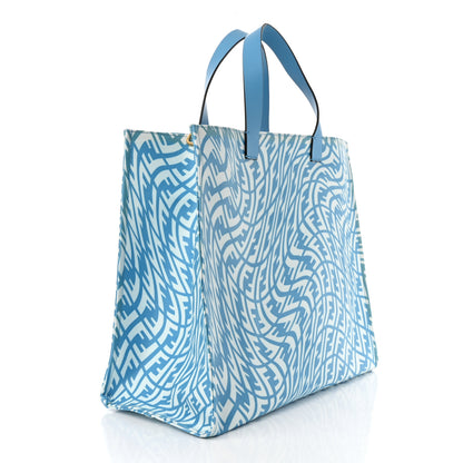 Fendi X SARAH COLEMAN Glazed Canvas Vitello King FF Vertigo Shopping Tote Bag Cyber Blue White 3 of 11