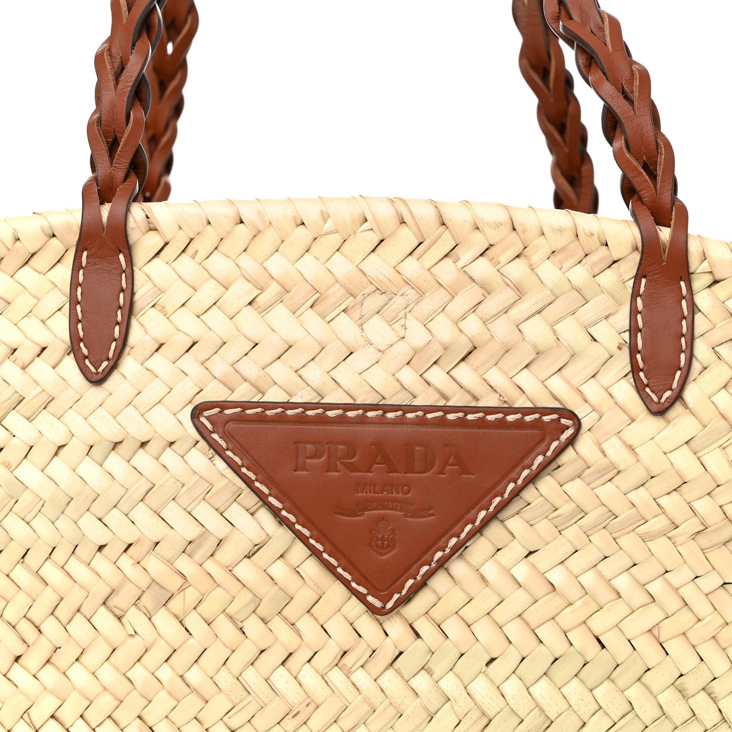 Palmitto Vitello Woven Braided Large Basket Tote Bag Naturale Cognac