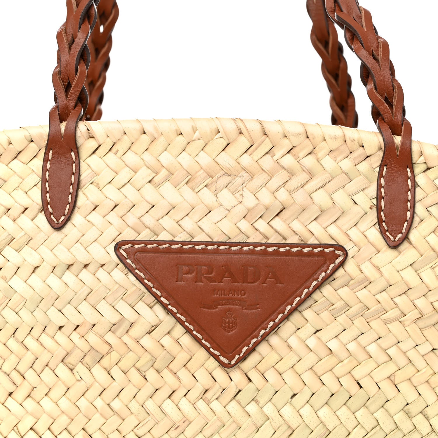 Prada Palmitto Vitello Woven Braided Large Basket Tote Bag Naturale Cognac 7 of 12