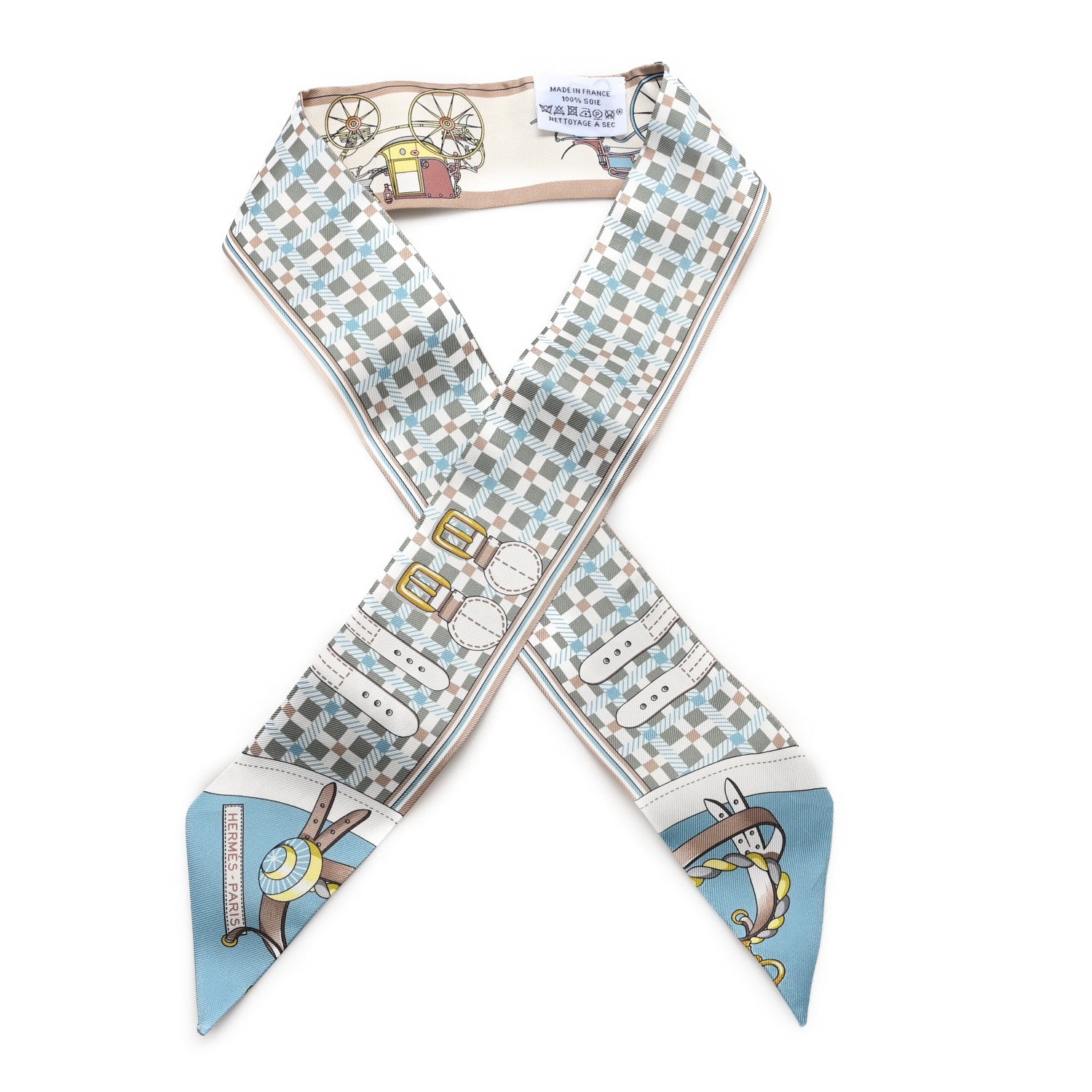 Hermes Silk Les Voitures Nouvelle Twilly Vert Amande Bleu Glacier 1 of 3