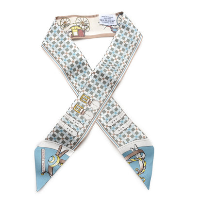 Hermes Silk Les Voitures Nouvelle Twilly Vert Amande Bleu Glacier 1 of 3