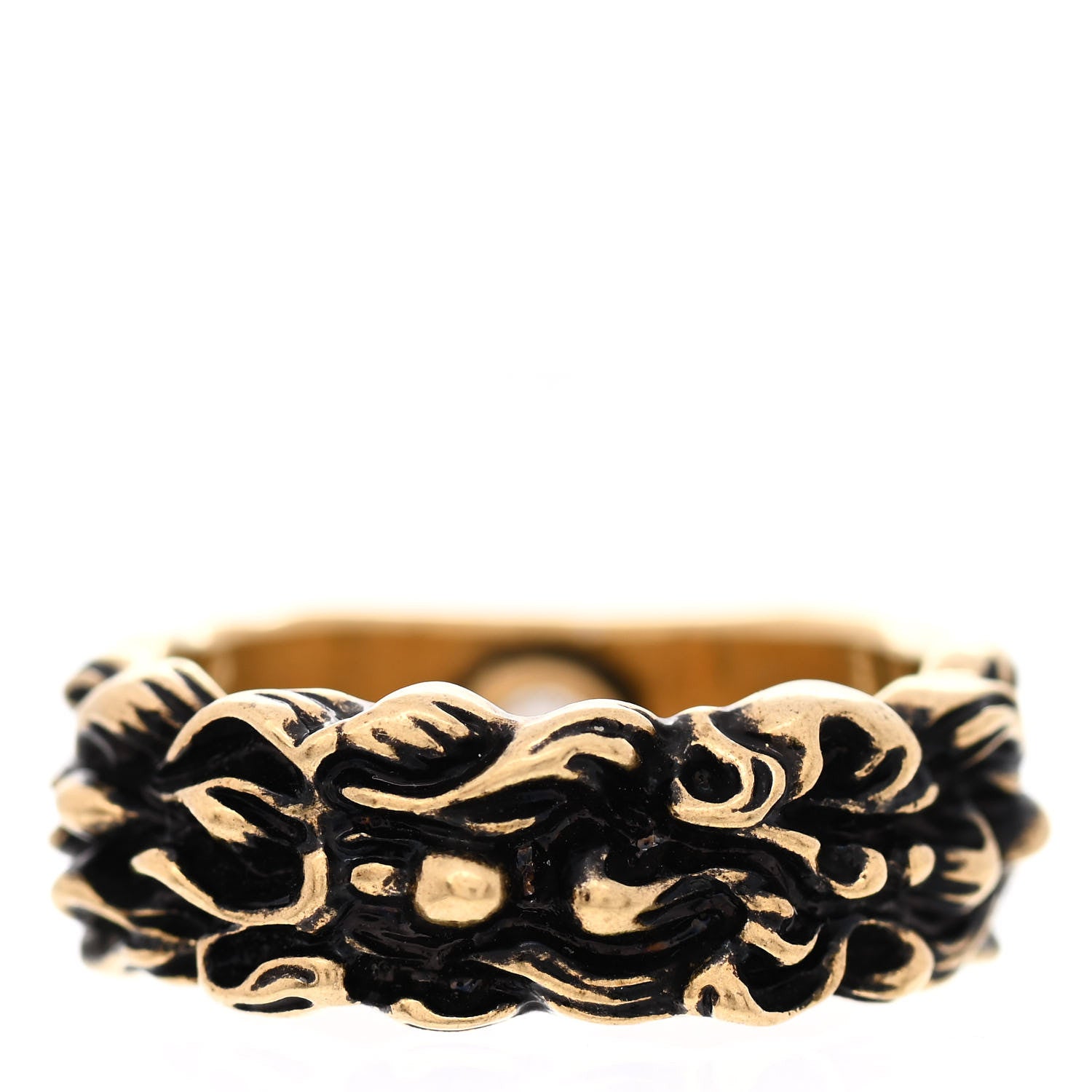 Gucci Metal Lion Mane Ring M Aged Gold 1 of 6