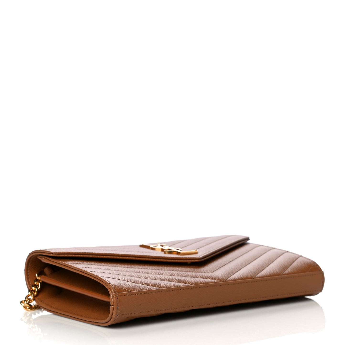 Grain De Poudre Matelasse Chevron Monogram Chain Wallet Tan