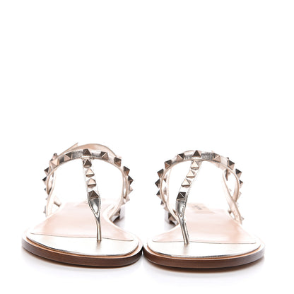 Valentino Garavani Metallic Nappa Rockstud Slingback Flat Thong Sandals 39.5 Skin 2 of 9