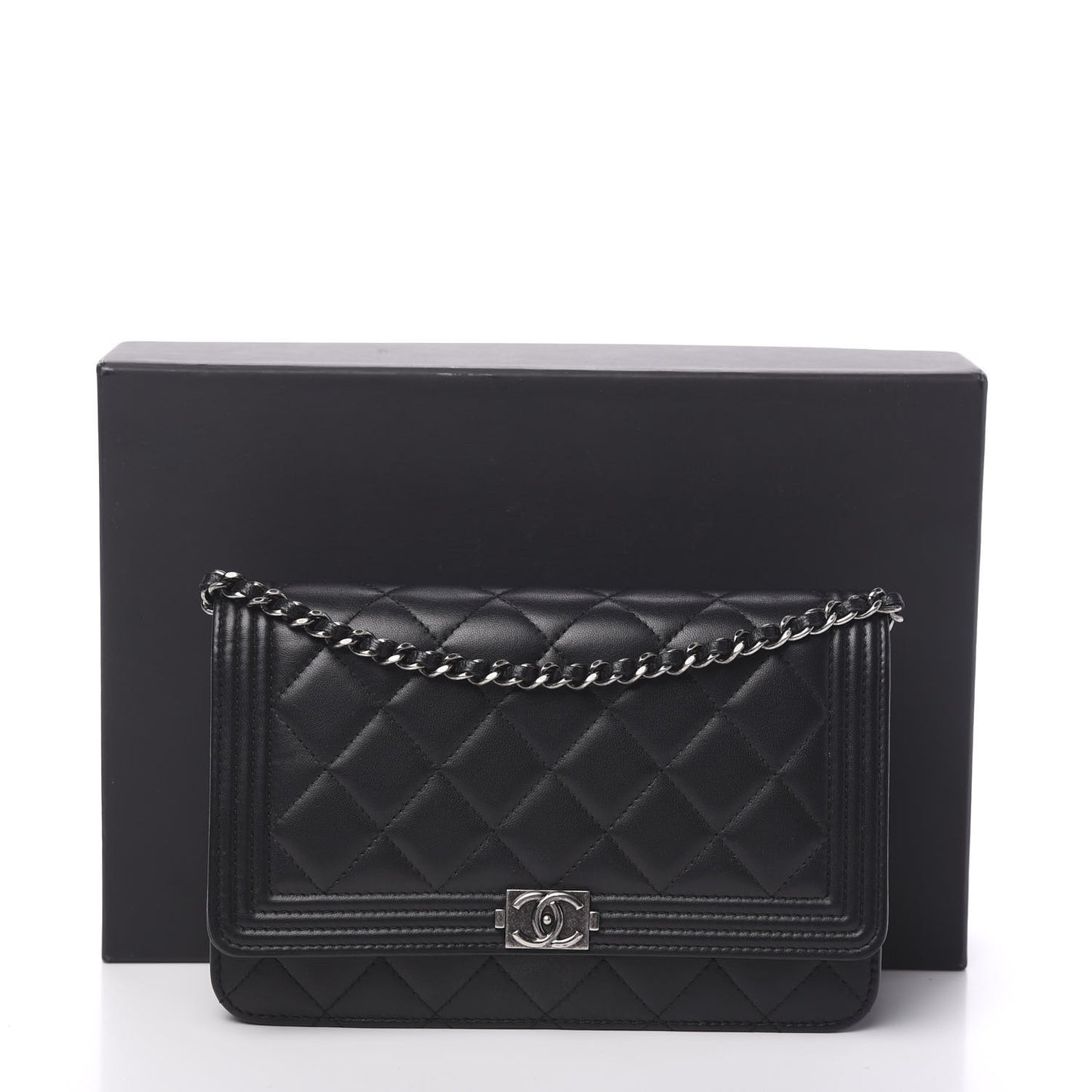 Lambskin Quilted Boy Wallet On Chain WOC Black