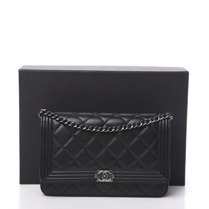 Chanel Lambskin Quilted Boy Wallet On Chain WOC Black 11 of 11