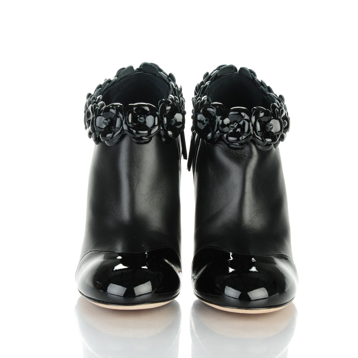 Lambskin Patent Camellia Ankle Booties 41 Black