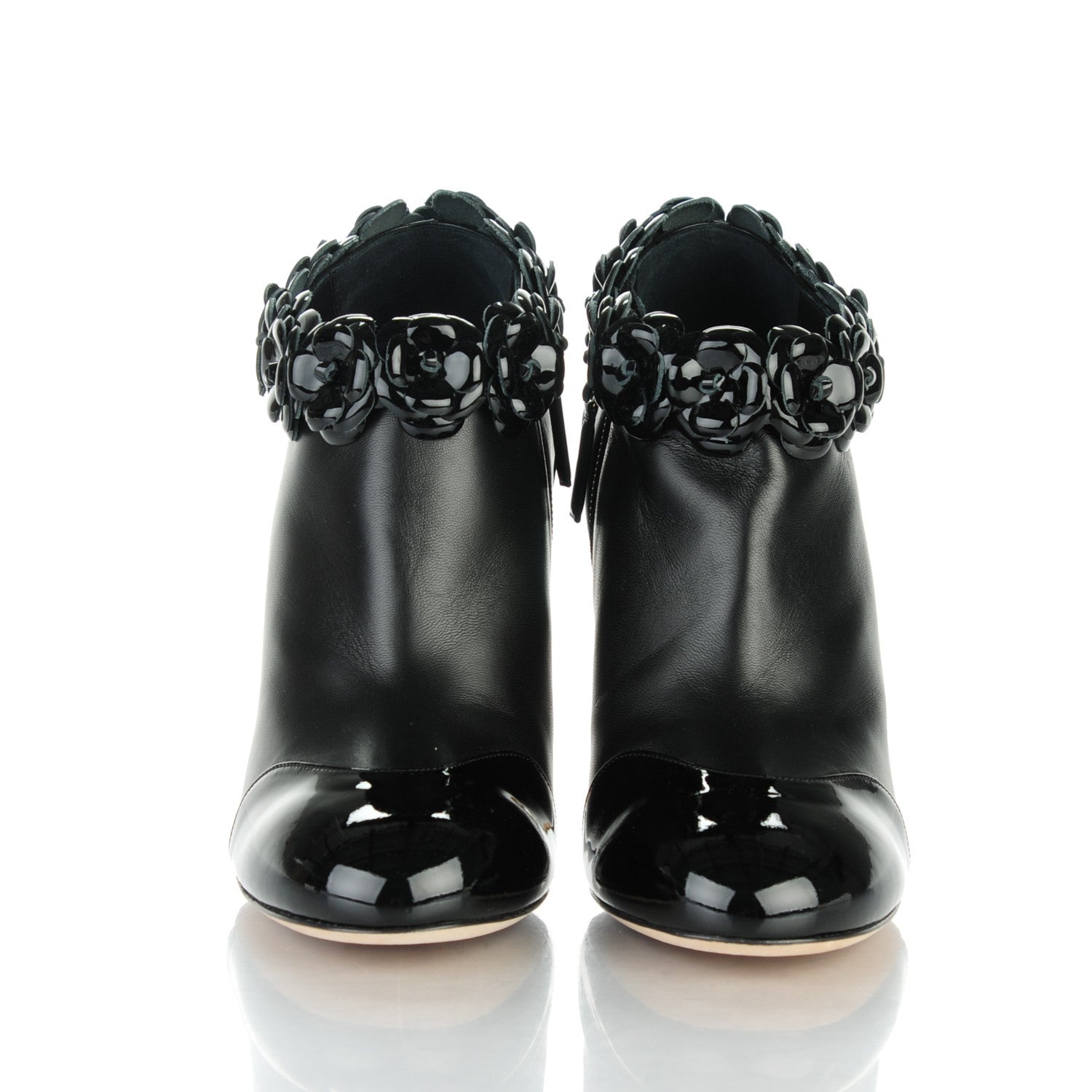 Chanel Lambskin Patent Camellia Ankle Booties 41 Black 2 of 9