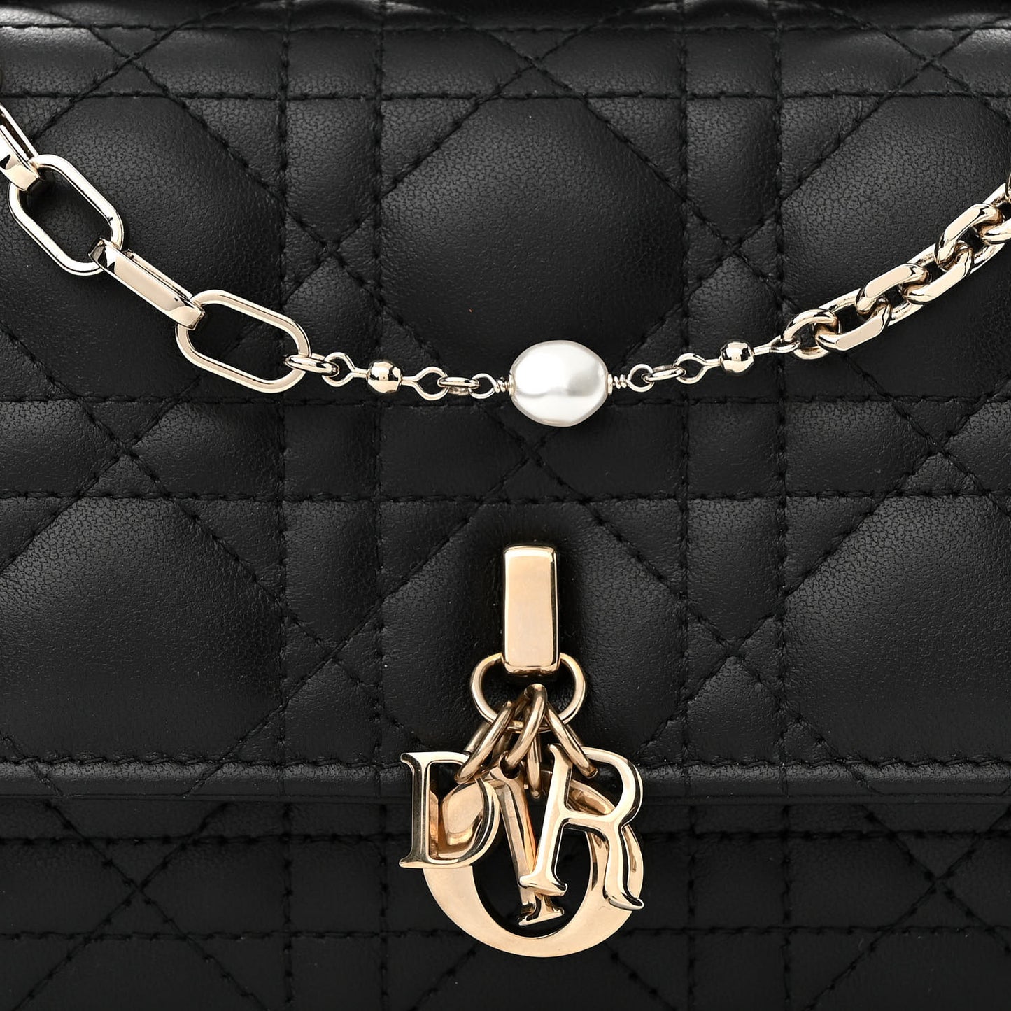 Lambskin Cannage Lady Dior Phone Pouch Black