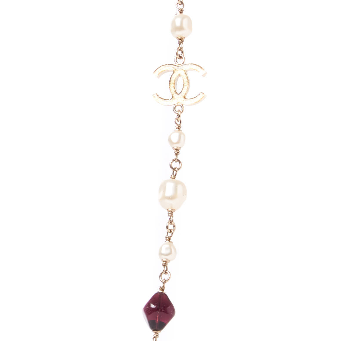 Beaded Pearl Crystal CC Long Strand Necklace Gold Purple