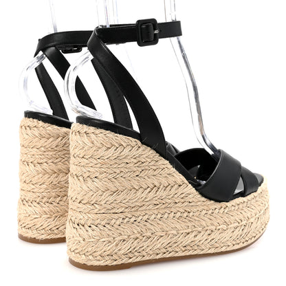 Christian Louboutin Goatskin Mariza Zeppa 130 Espadrille Sandals 37 Black 5 of 9