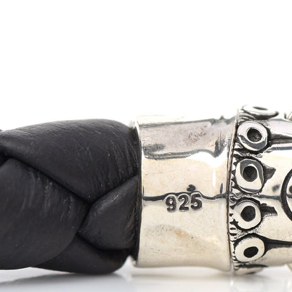 John Hardy Sterling Silver Leather 8mm Braided Bamboo Station Bracelet Black 5 of 7
