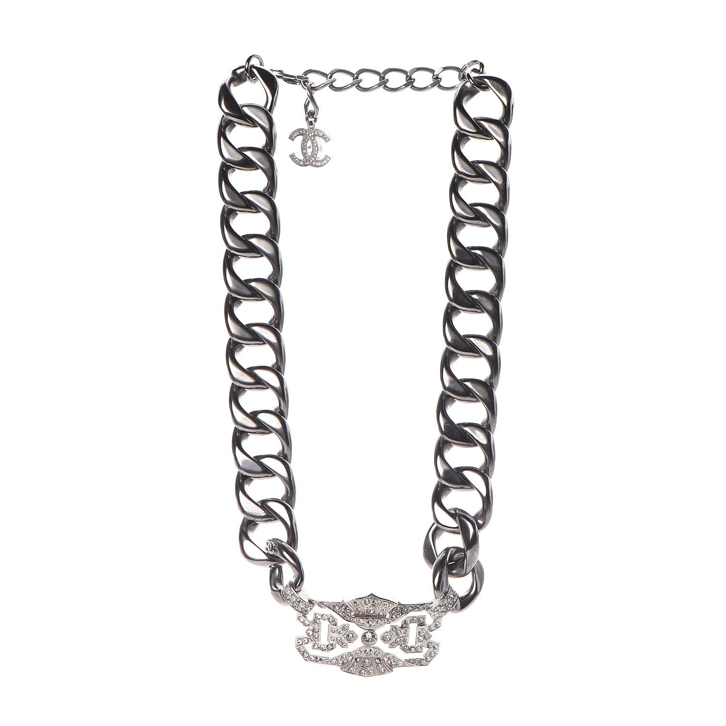 Crystal CC Chain Link Choker Necklace Dark Silver