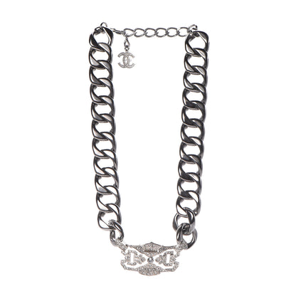 Chanel Crystal CC Chain Link Choker Necklace Dark Silver 3 of 5