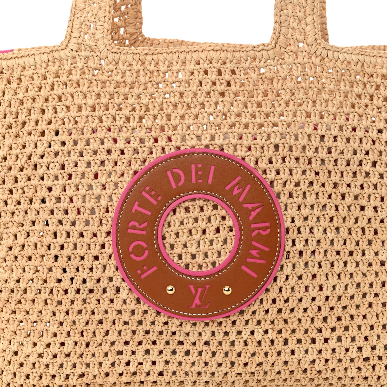 Louis Vuitton Raffia Calfskin Forte Del Marmi OnTheGo MM Natural Fuchsia 9 of 11