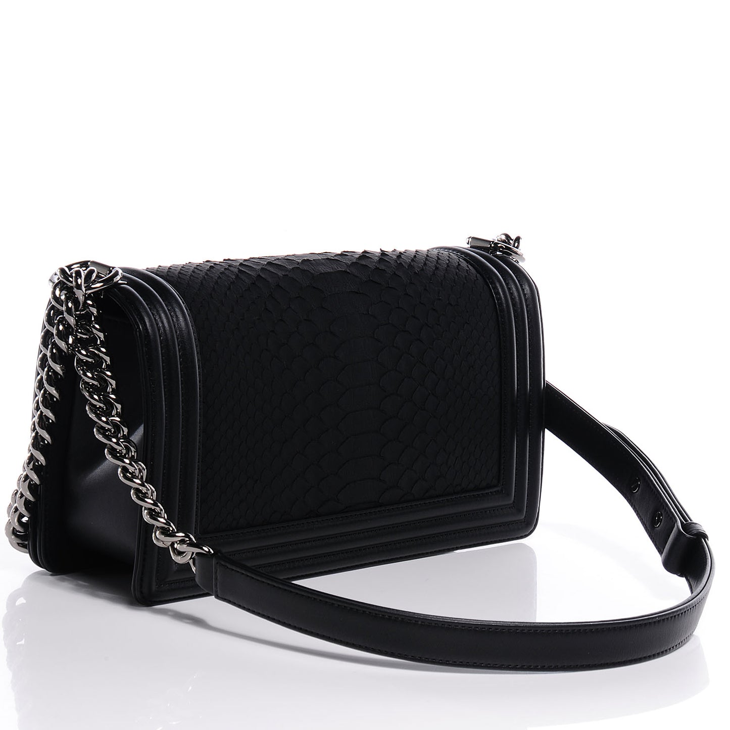 Matte Python Calfskin Medium Boy Flap Black