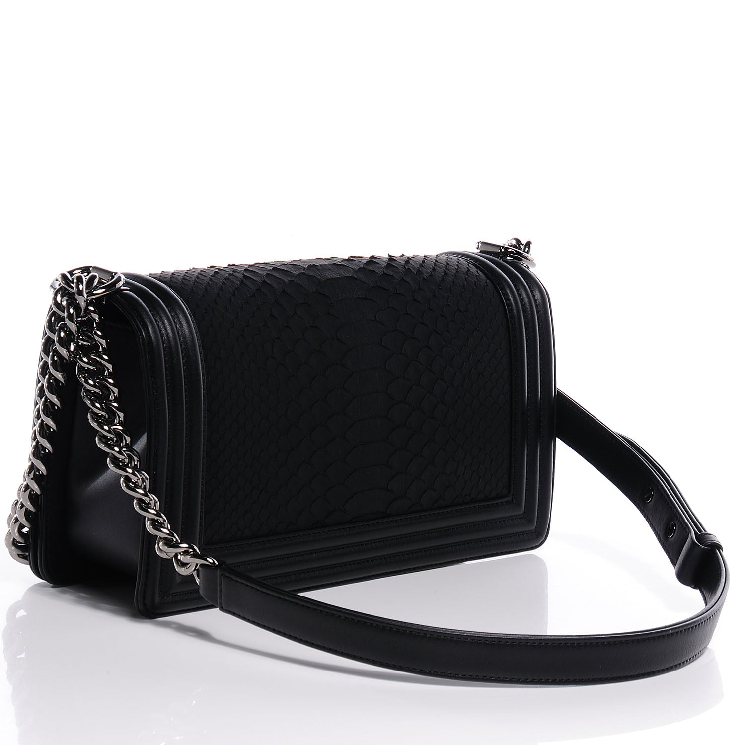 Chanel Matte Python Calfskin Medium Boy Flap Black 3 of 8