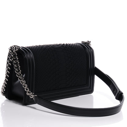 Chanel Matte Python Calfskin Medium Boy Flap Black 3 of 8