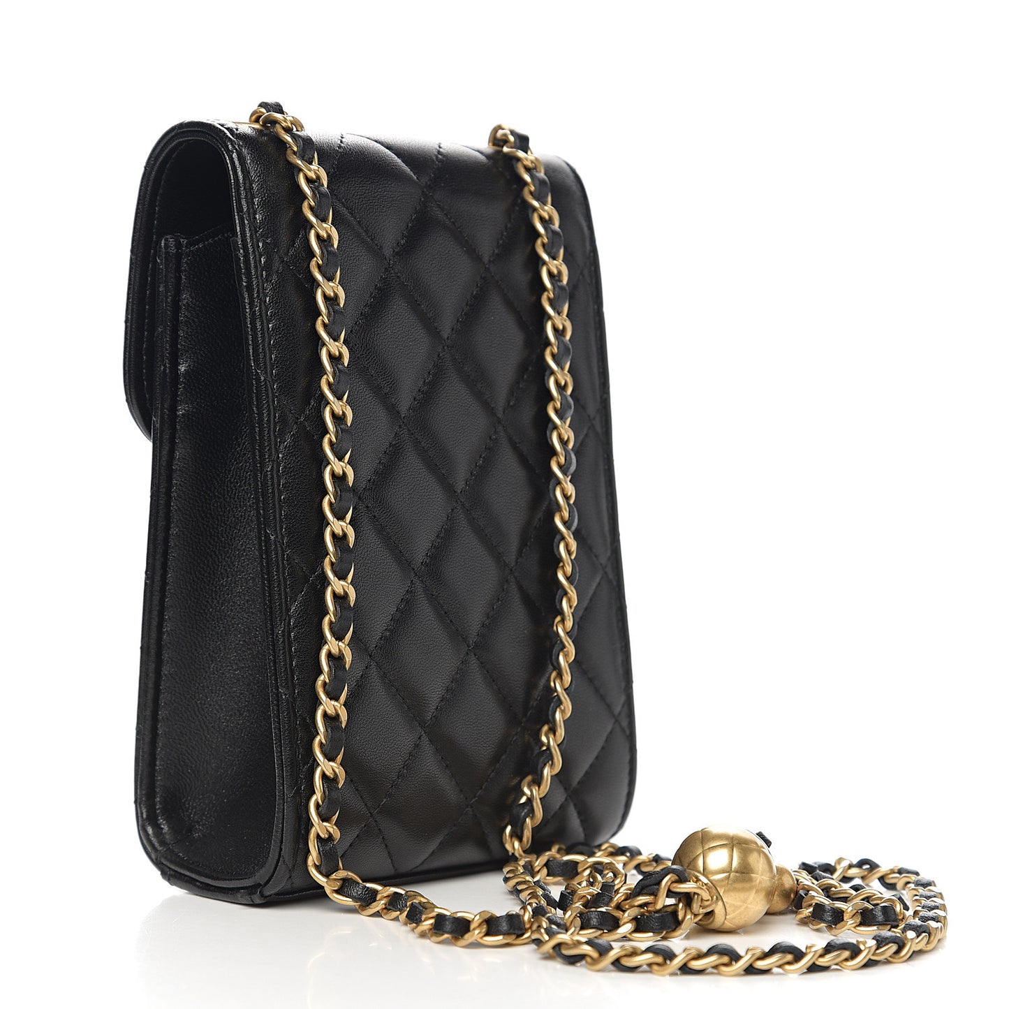 Lambskin Quilted Vertical Pearl Crush Flap With Chain Black