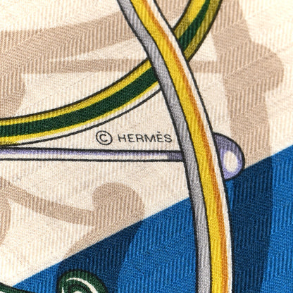 Hermes Cashmere Silk Voitures en Equilibre Shawl 140 Black Bleu Cobalt Natural 3 of 4