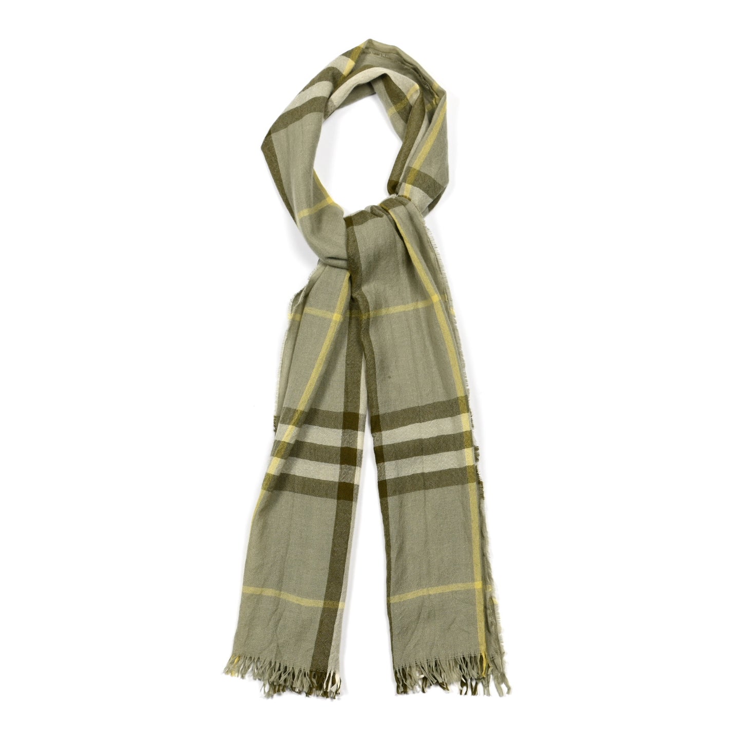Merino Wool Cashmere Check Scarf Green Cream