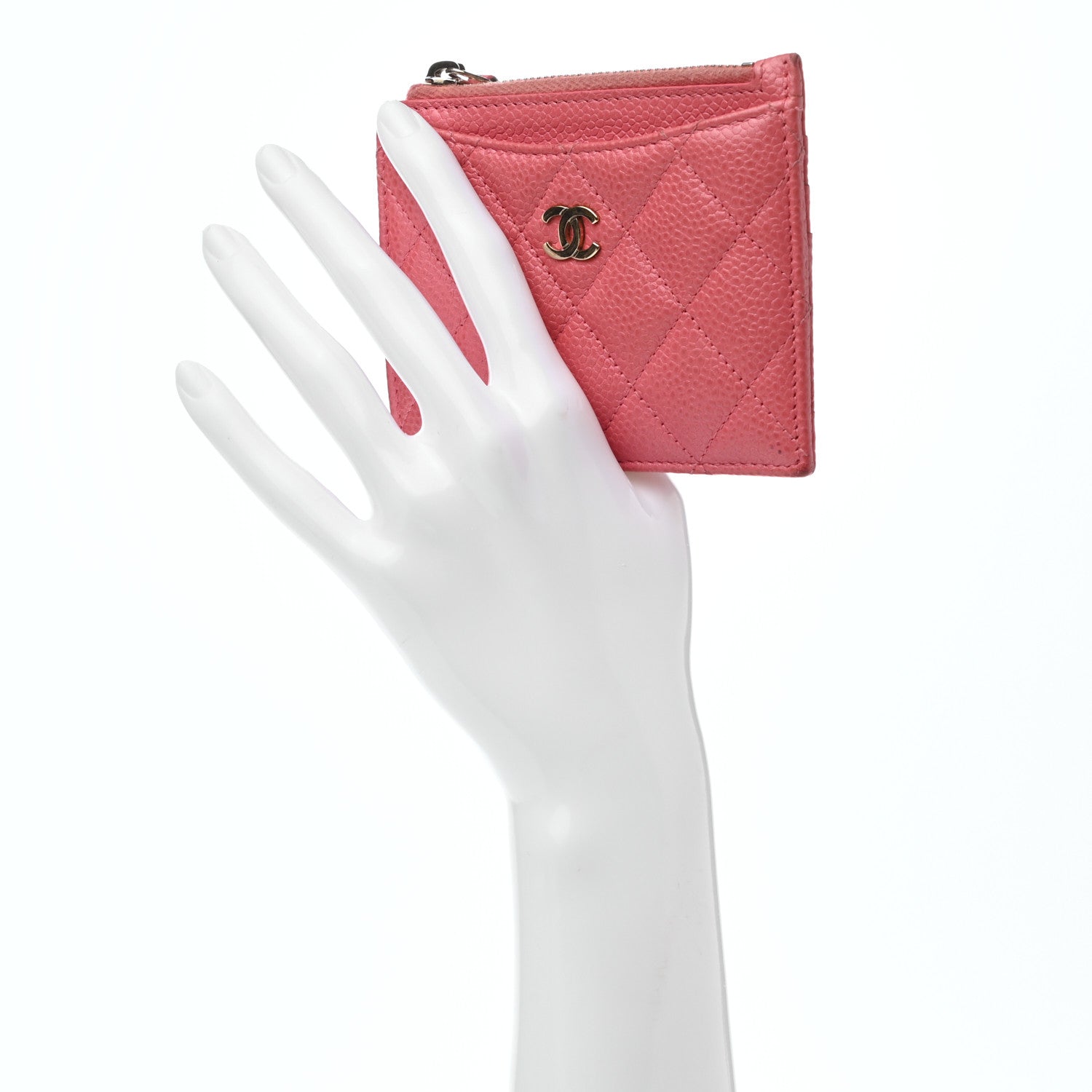 Chanel Caviar Quilted CC Zip Card Holder Pink 2 of 10