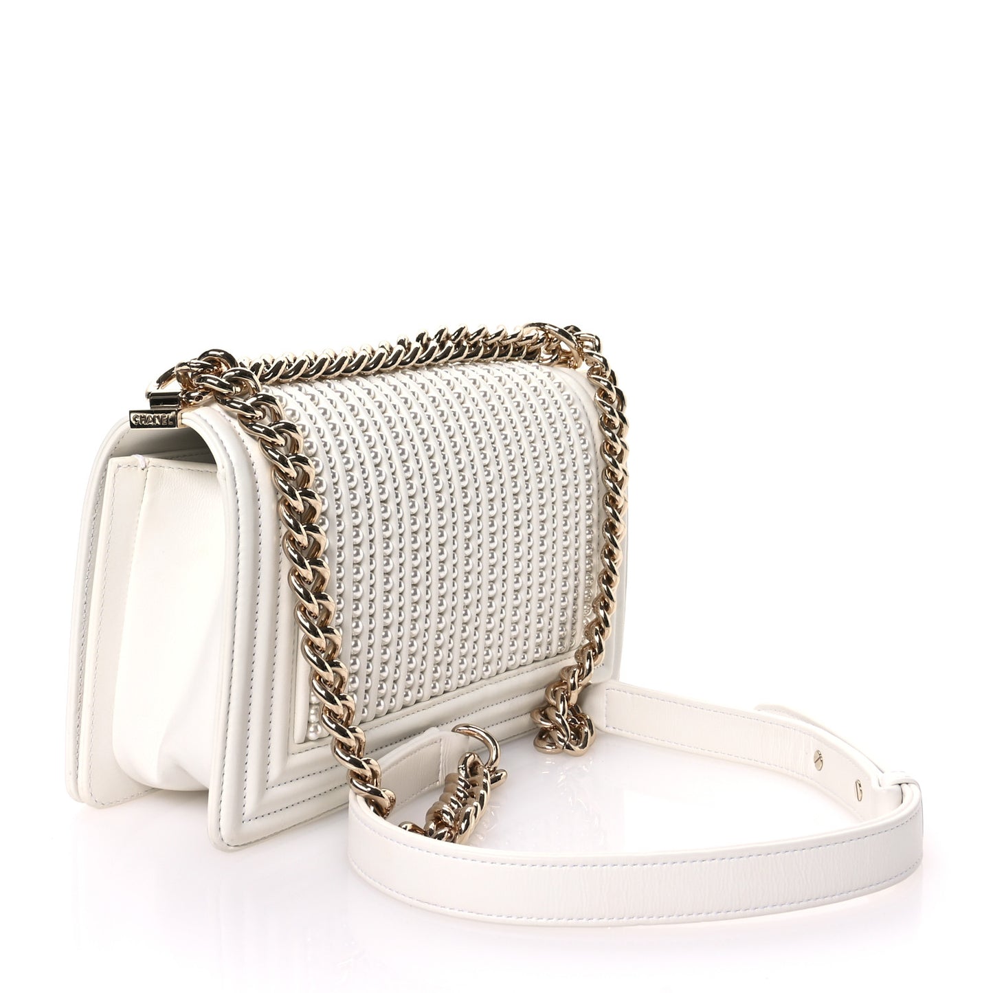 Calfskin Pearl Medium Boy Flap White