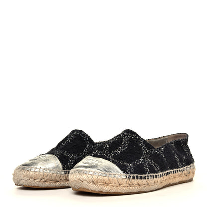 Chanel Tweed Lambskin CC Espadrilles 38 Black Silver 2 of 7