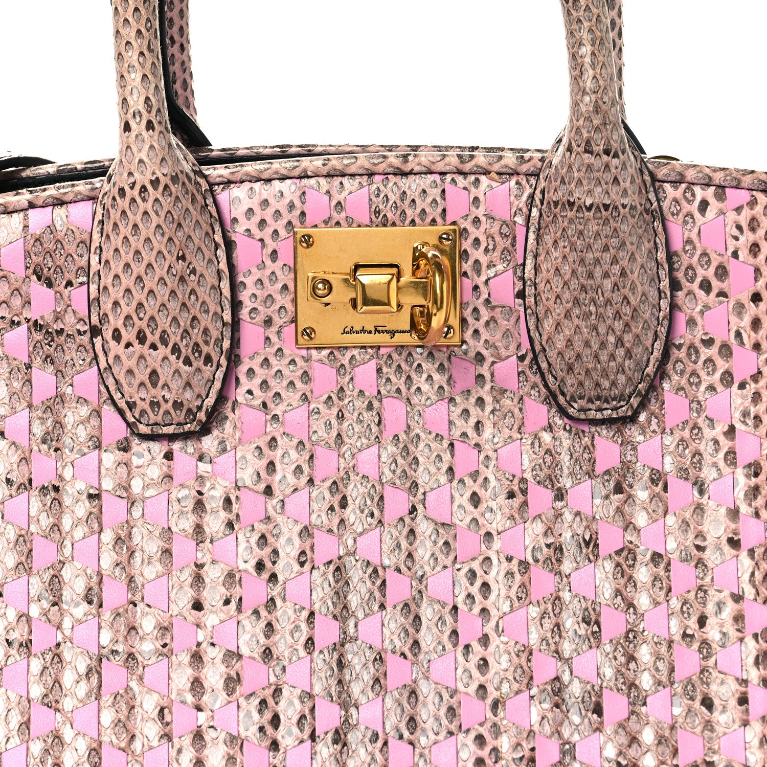 Salvatore Ferragamo Calfskin Snakeskin Woven The Studio Box Tote