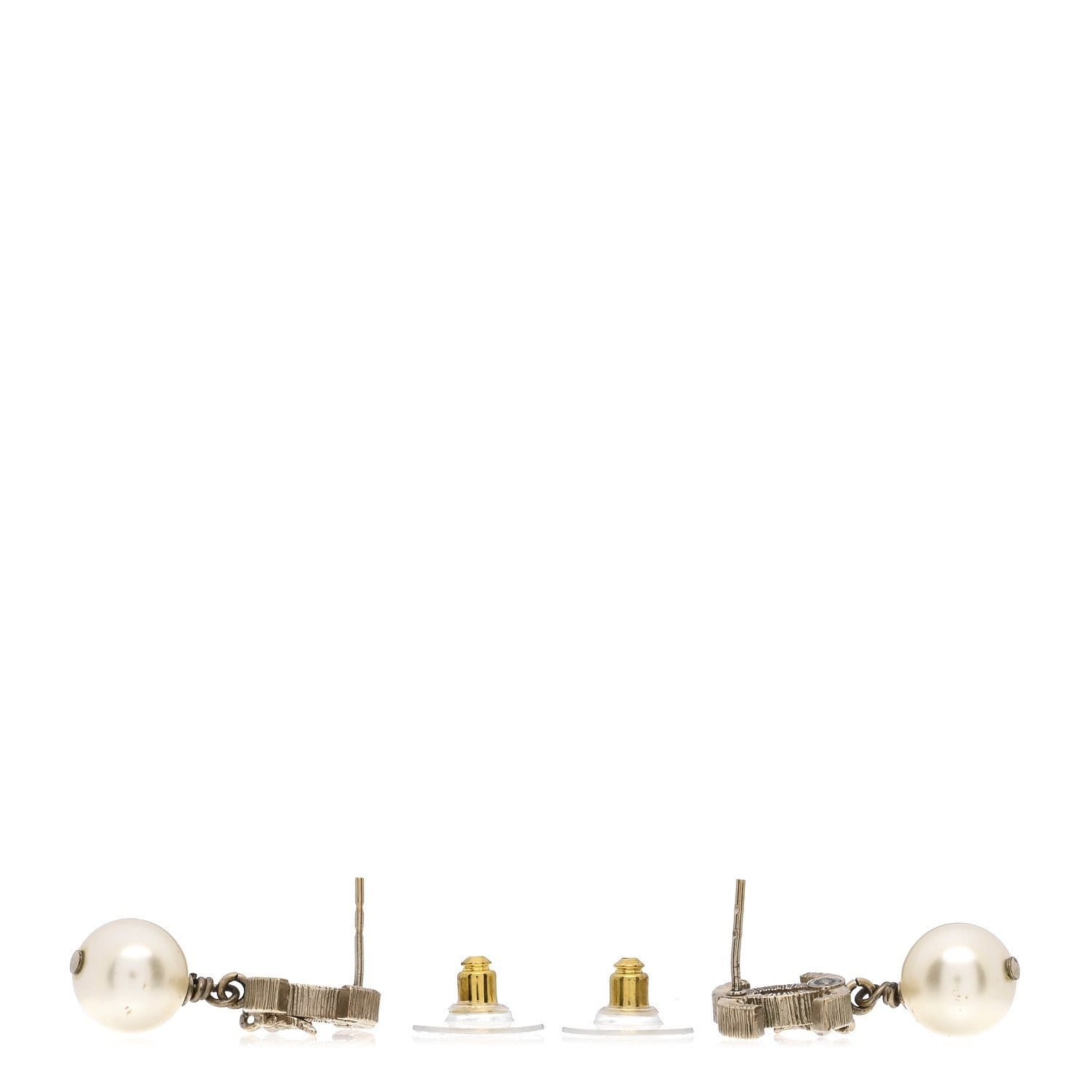 Chanel Crystal Pearl CC Drop Leaf Earrings Gold 3 of 4