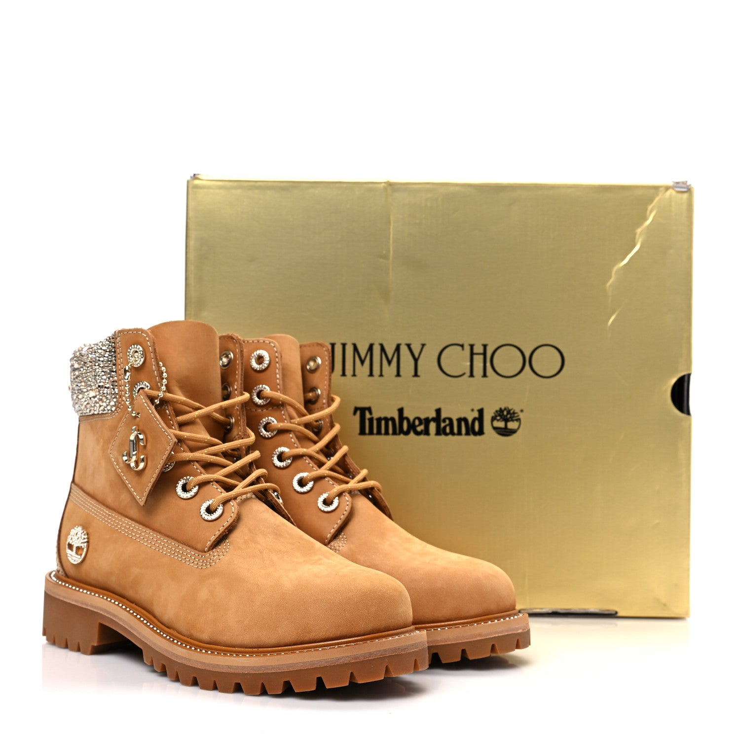 Jimmy Choo X TIMBERLAND Nubuck Swarovski Crystal Womens Ankle Boots 8.5 Wheat 8 of 8
