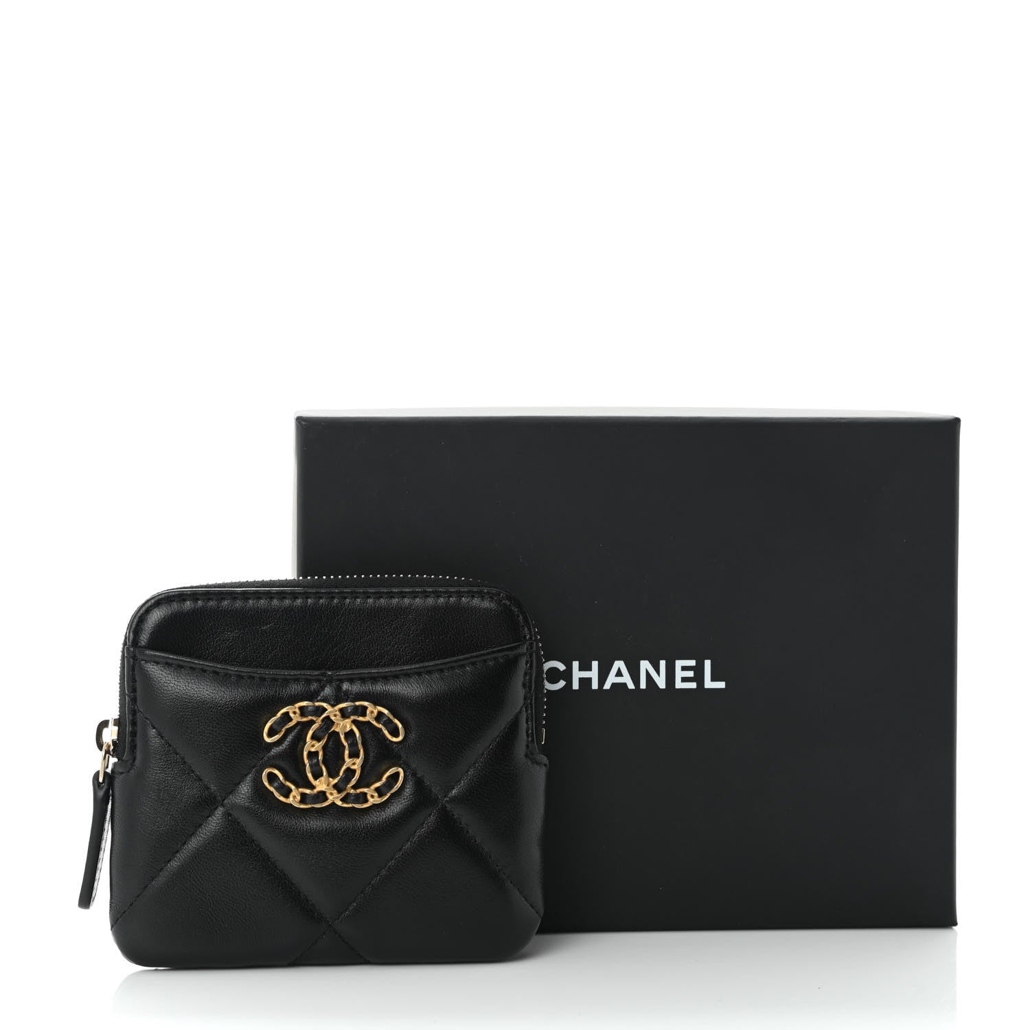 Chanel Lambskin Quilted Chanel 19 Zip Card Holder Wallet Black 11 of 11