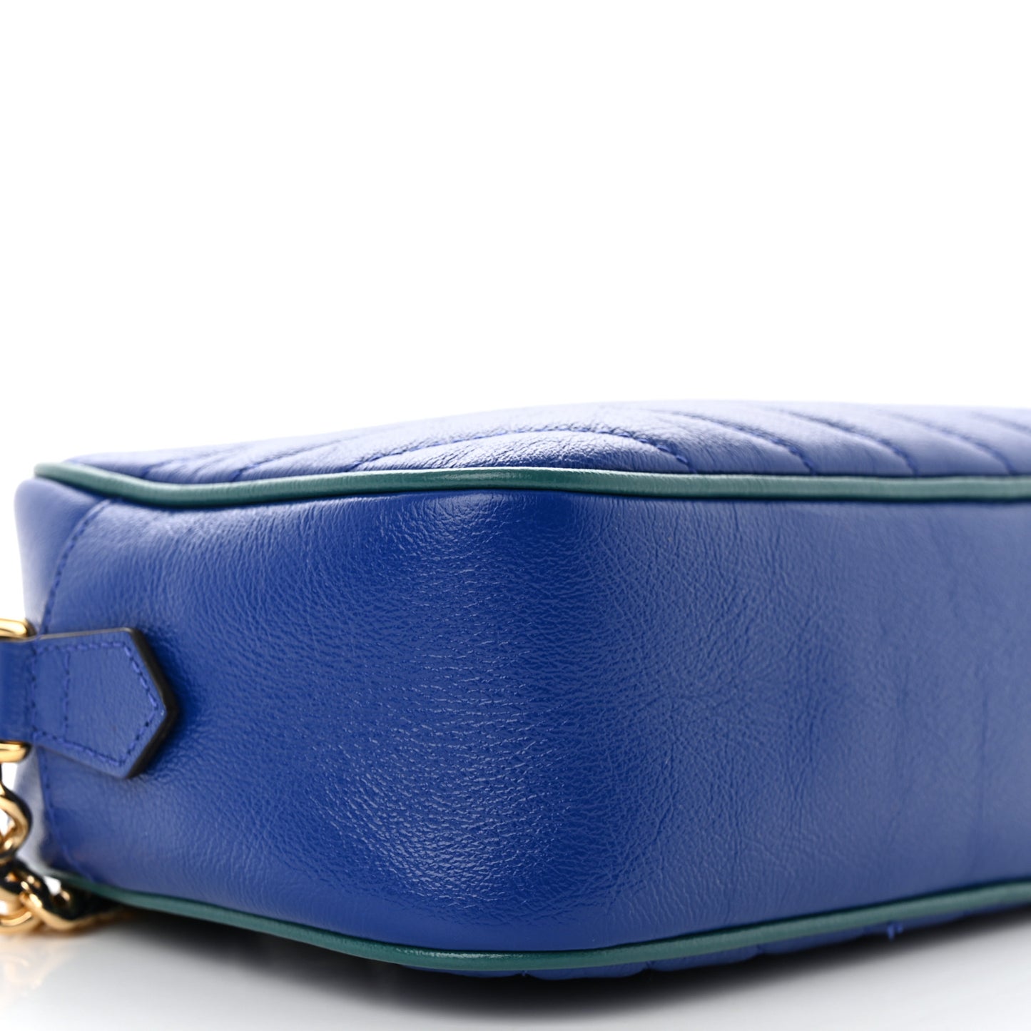 Azalea Calfskin Enamel Matelasse Diagonal Small Torchon GG Marmont Chain Shoulder Bag Imperial Blue Pavone