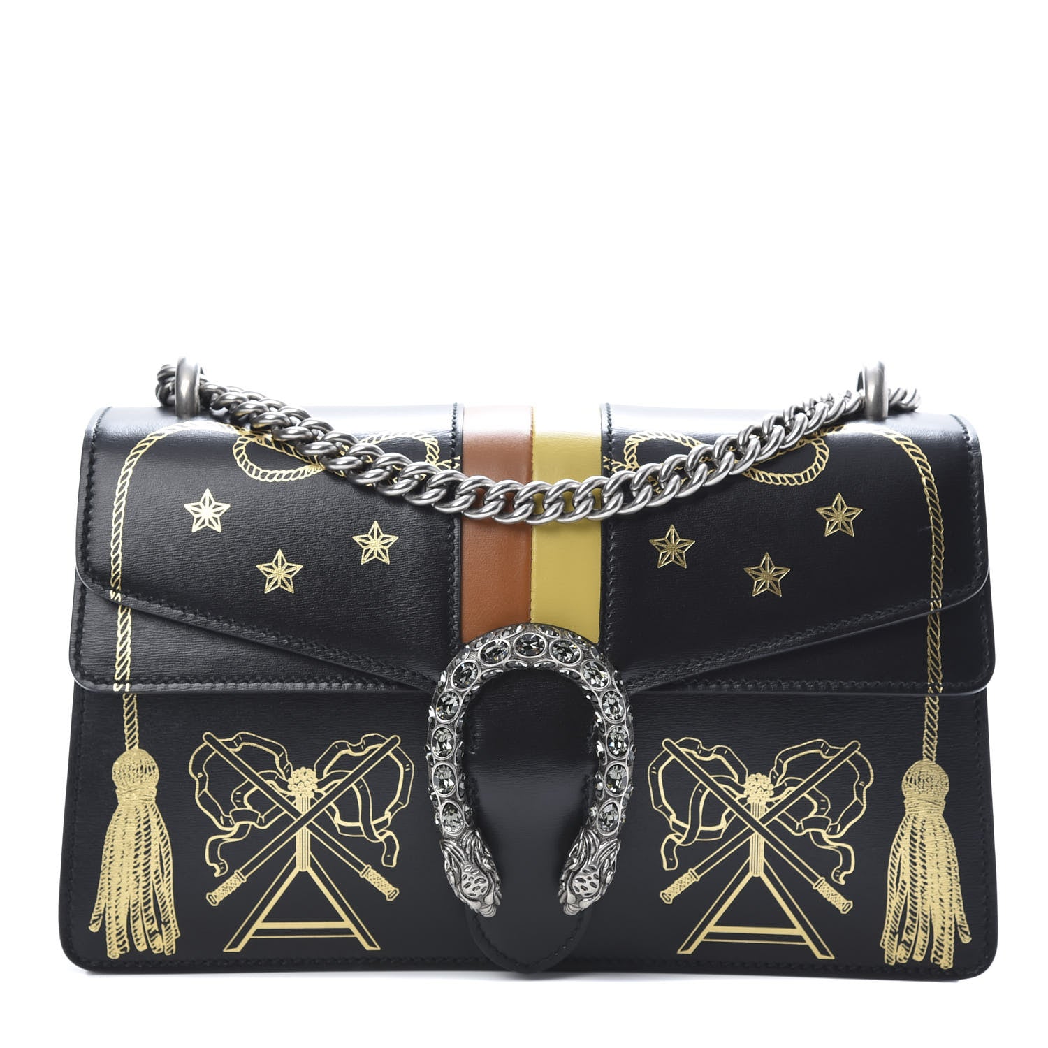 Gucci Calfskin Crystal Star Tassel Print Small Dionysus Shoulder Bag Black 1 of 11