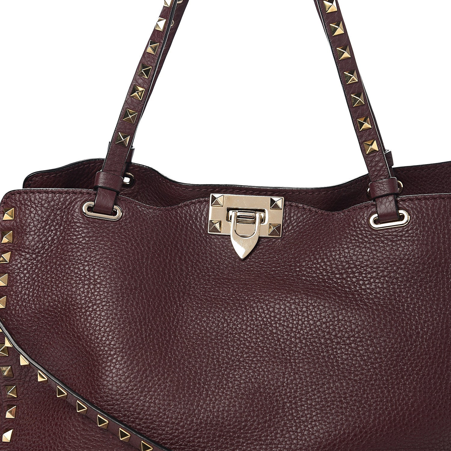 Valentino Garavani Pebbled Calfskin Medium Rockstud Tote Rubin 7 of 9