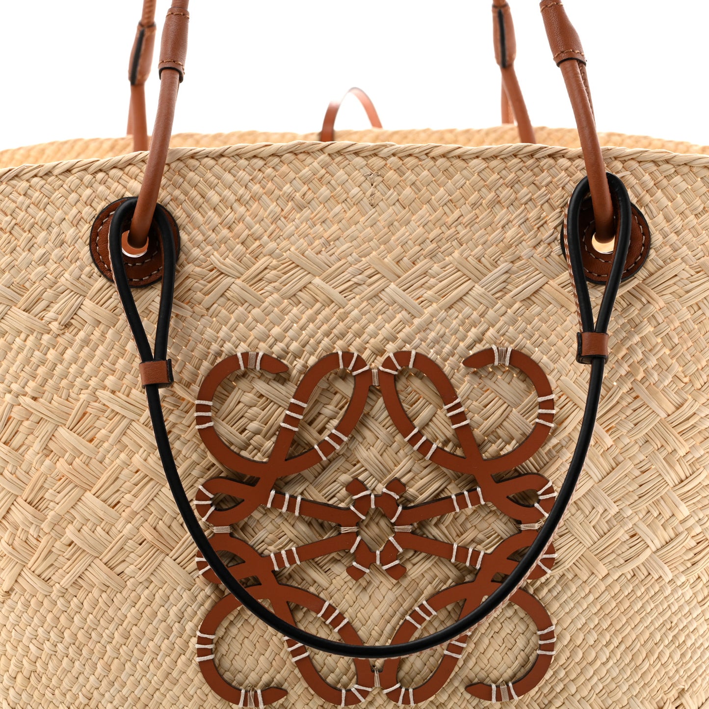 Calfskin Raffia Paulas Ibiza Medium Anagram Basket Tote Bag Natural Tan