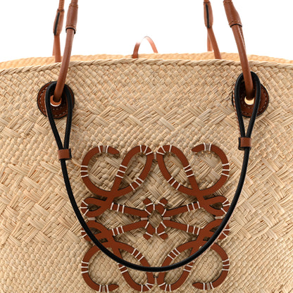 Loewe Calfskin Raffia Paulas Ibiza Medium Anagram Basket Tote Bag Natural Tan 8 of 12