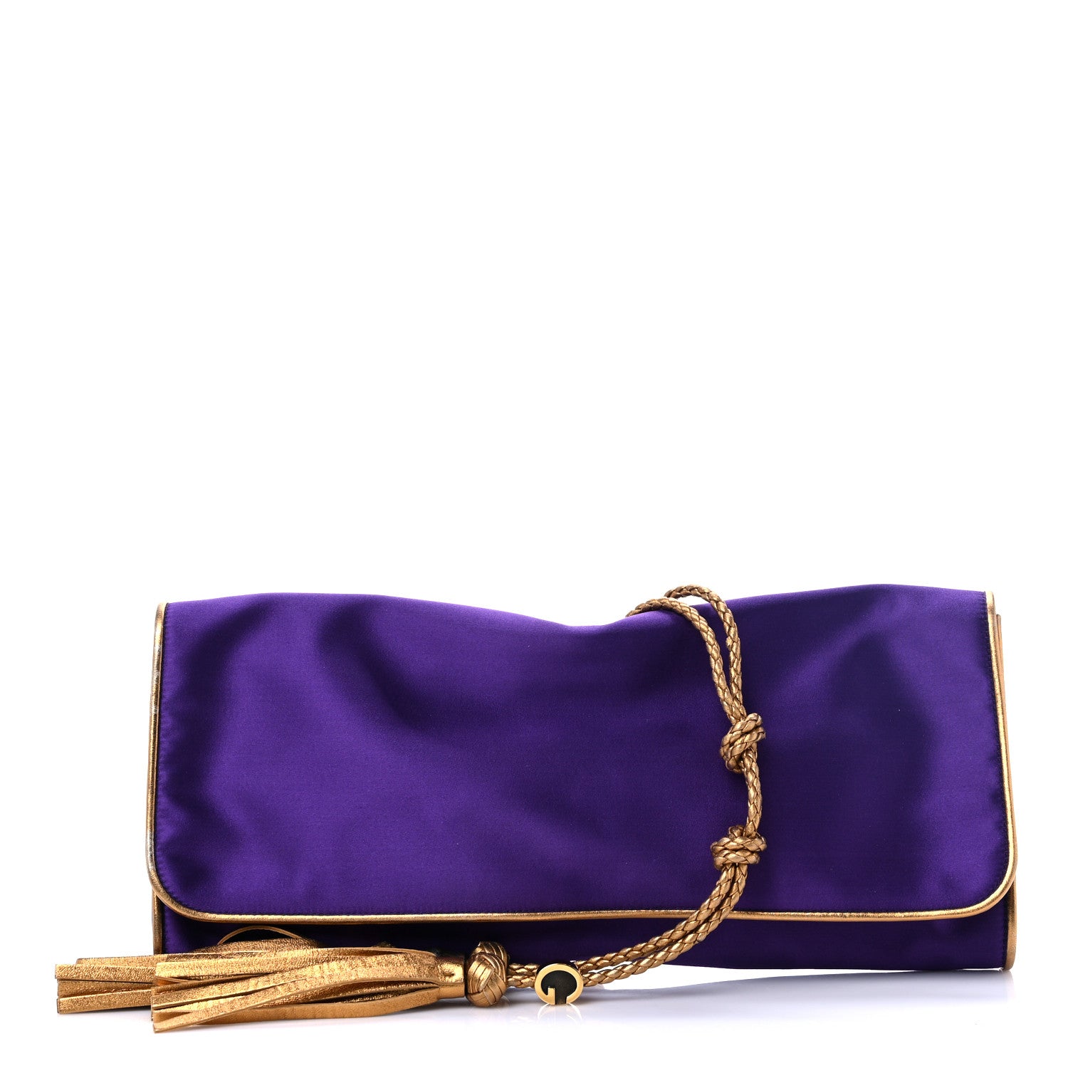 Gucci Satin Malika Clutch Purple Gold 1 of 9
