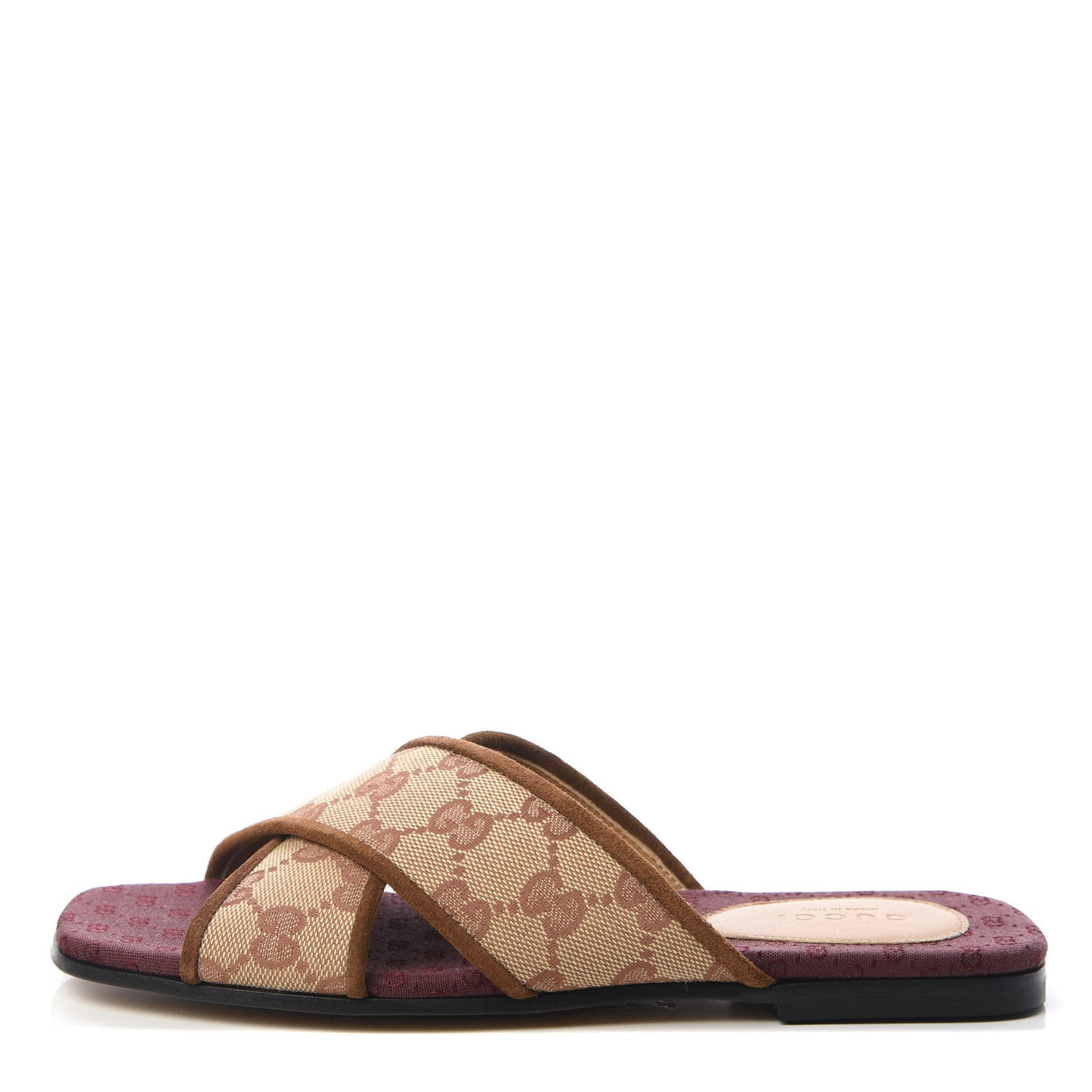 GG Monogram Suede Womens Criss Cross Slide Sandals 35.5 Beige Ruggine Cuir